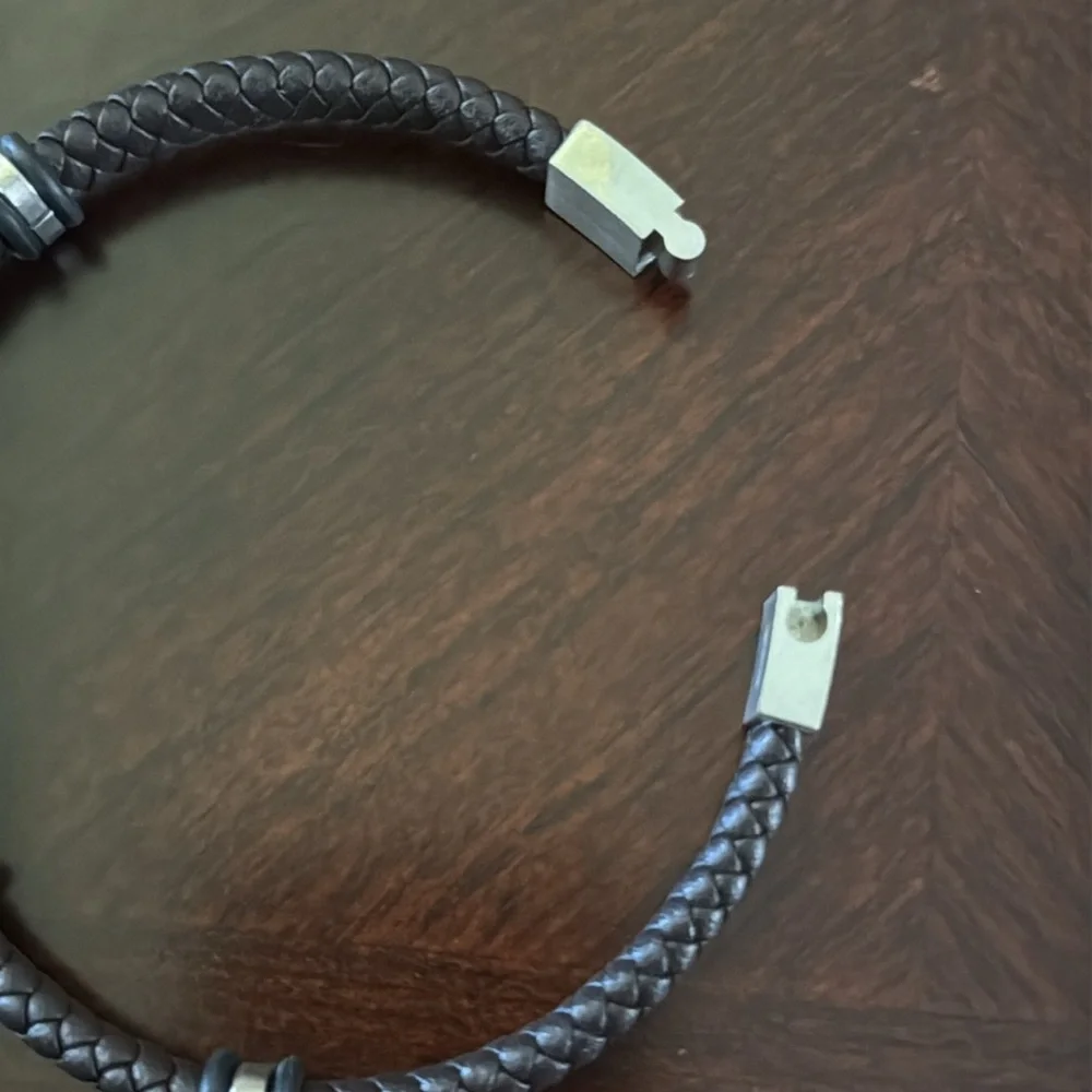 New Men’s Stainless Steel and Braided Brown Leather Bracelet